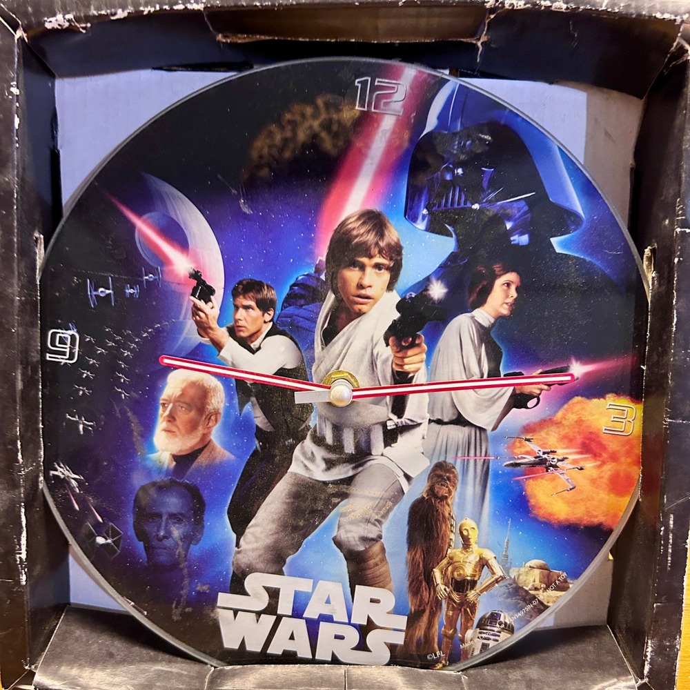 Star Wars Glass Wall Clock Vandor 9in Multicolor Glass New hope luke skywalker